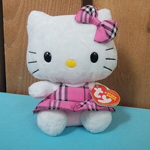 Ty Beanie Babies Hello Kitty Plush 6” Wearing Pink Plaid Dress 2013